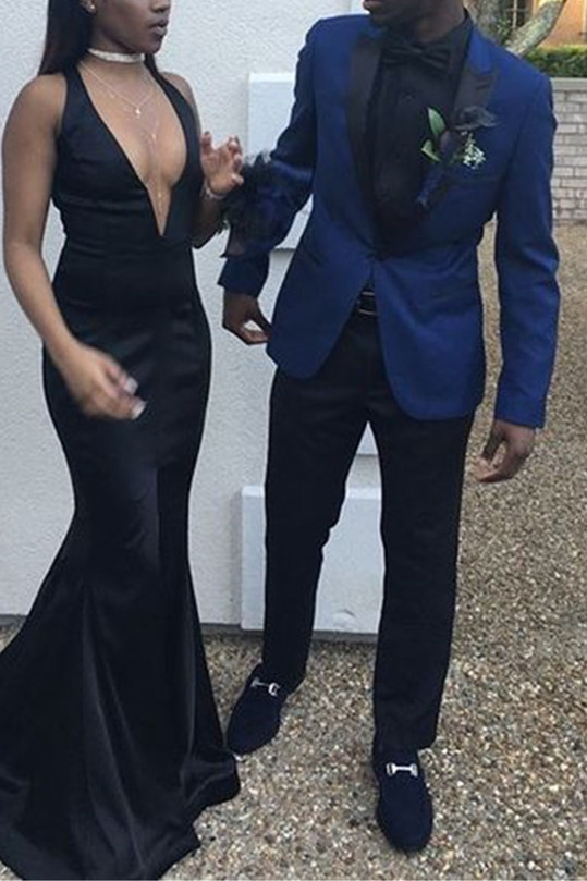 Best Prom Men Suit In Navy Blue Slim Fit With Pointed Lapel