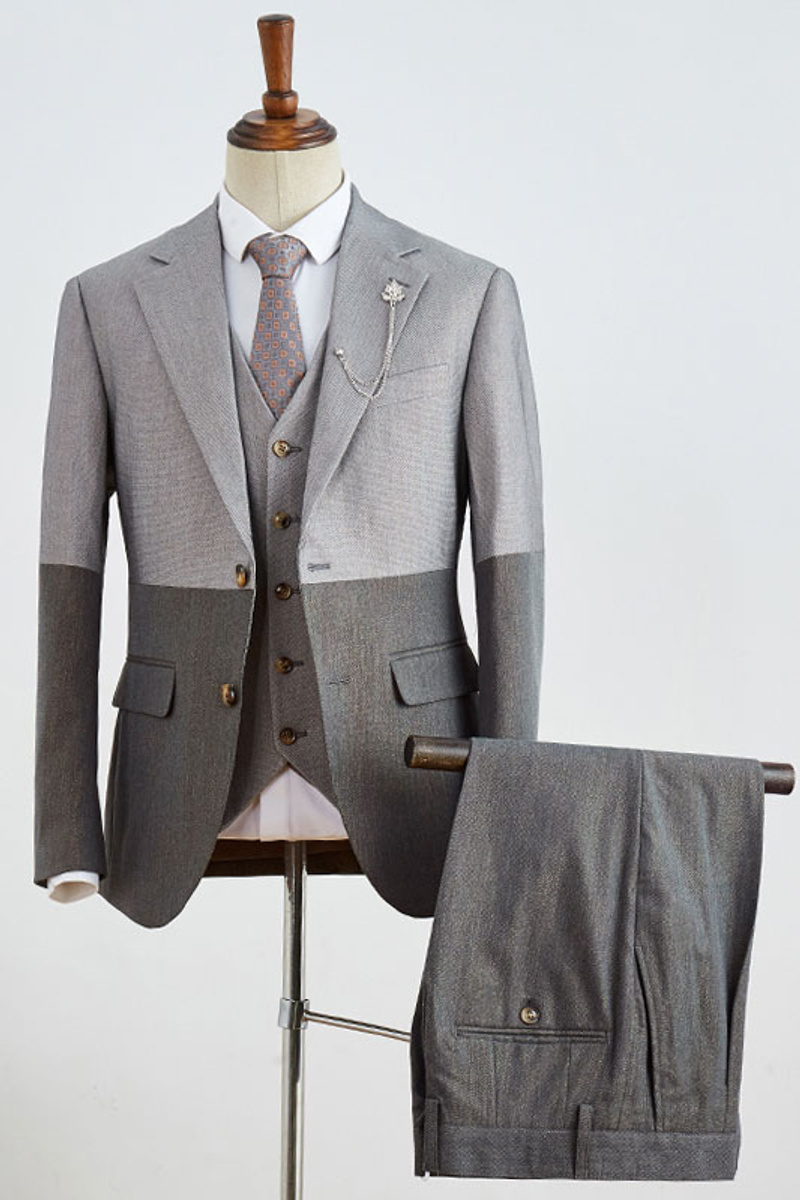 bella Grey Three-Pack Notch Lapel Slim Fit Suit Splicing Color