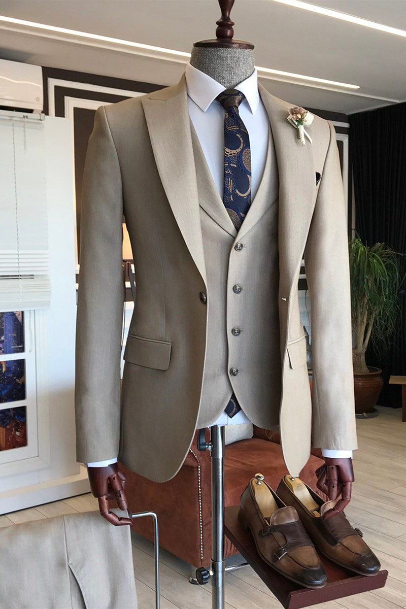 Pete Trendy Light Brown Three Piece One Button Slim Fit Business Suit