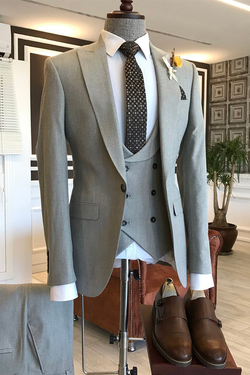 Leo Fashion Light Grey Pointed Lapel Business Occasion Suit