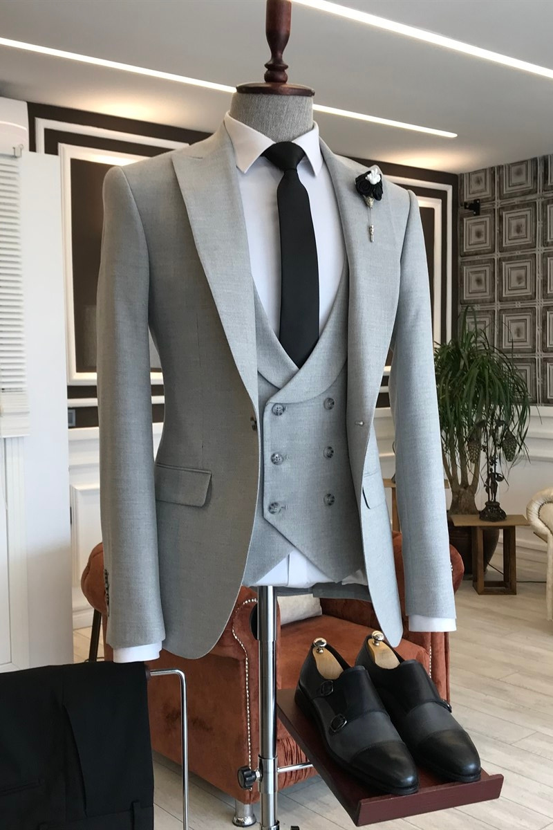 Felix Light Grey Pointed Lapel One Button Slim Fit Suit