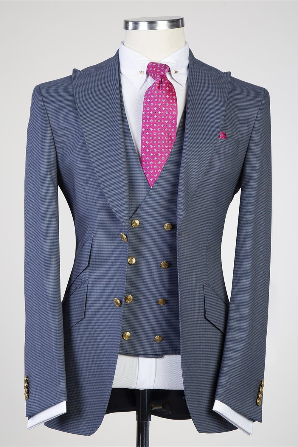 Gray Point Collar Three-Piece Business Suit