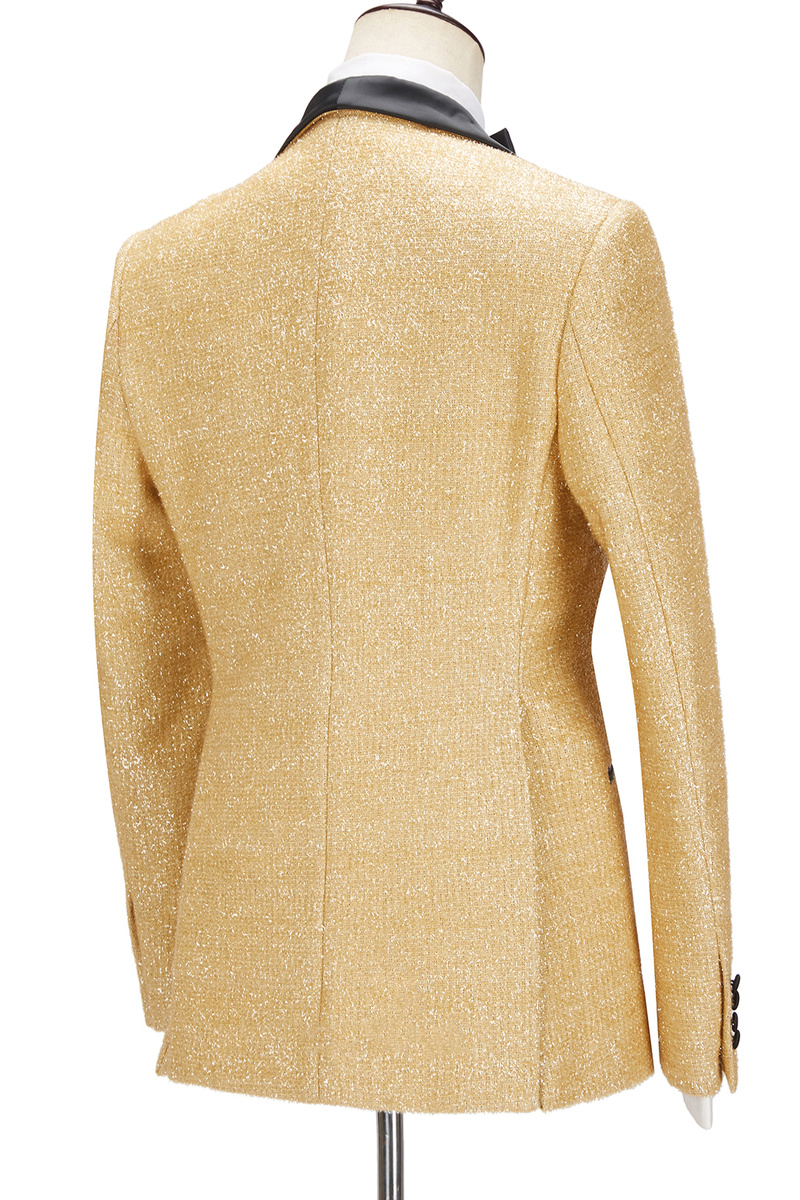 Andrew Sparkly Gold Shawl Lapel Three-Piece Wedding Suit