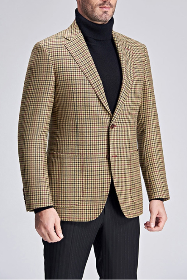 Check Patch Pocket Khaki Casual Blazer