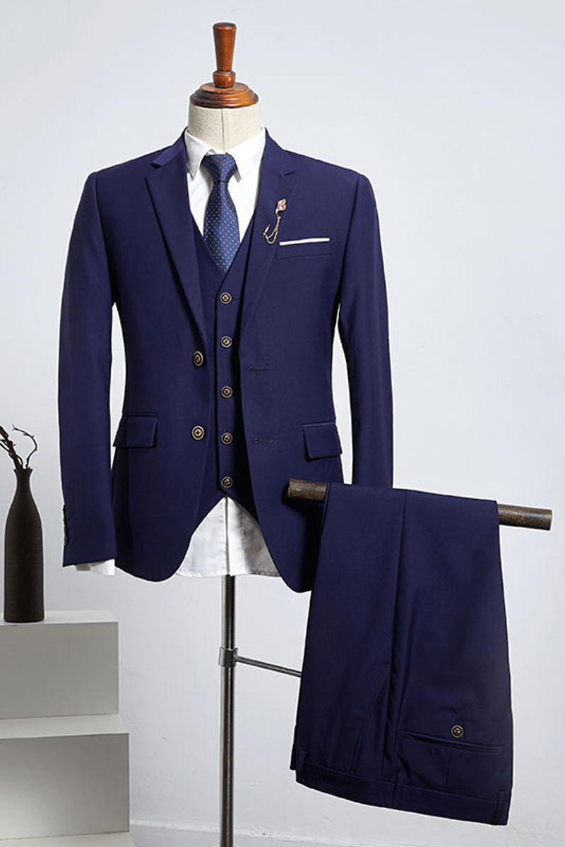 Blake Sleek Dark Blue Notched Lapel Two-Button Slim Fit Suit