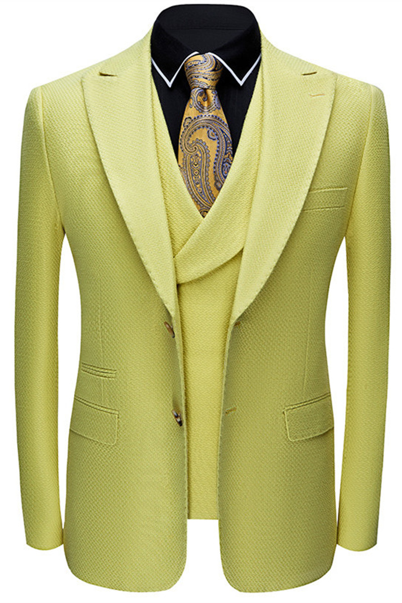 Jasper Yellow Three Piece Point Lapel Men Fashion Prom Suit