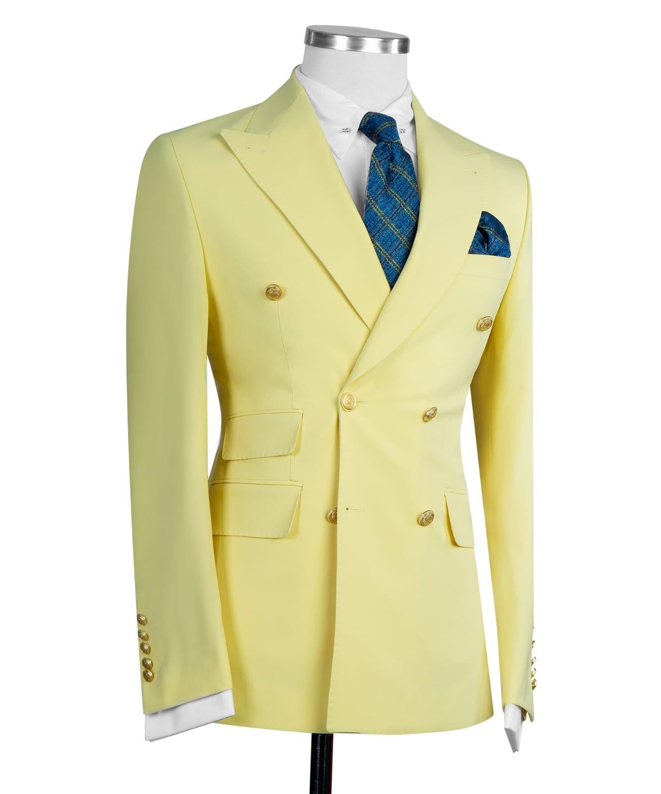 Yellow Fashion Double-breasted Pointed Collar Men Suits