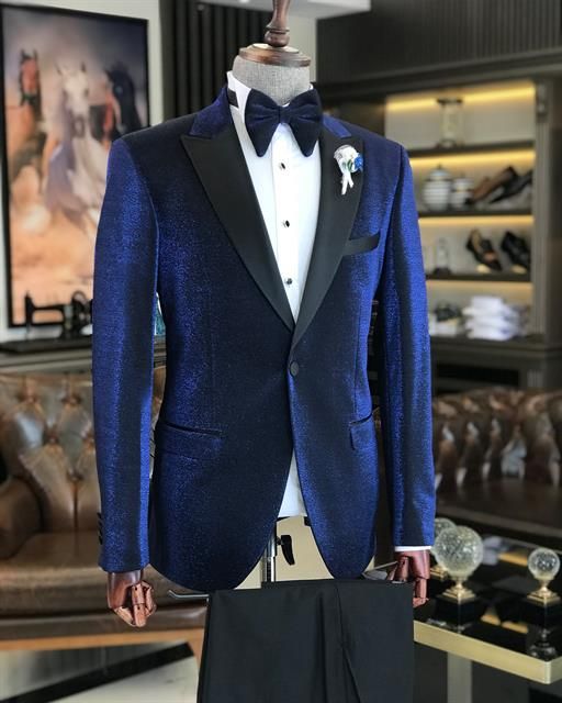 Baron Royal Blue Velvet Pointed Lapel Business Suit