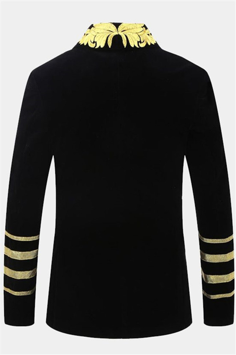 Black Velvet One Piece Jacket Gold Embroidered Double Breasted Tuxedo