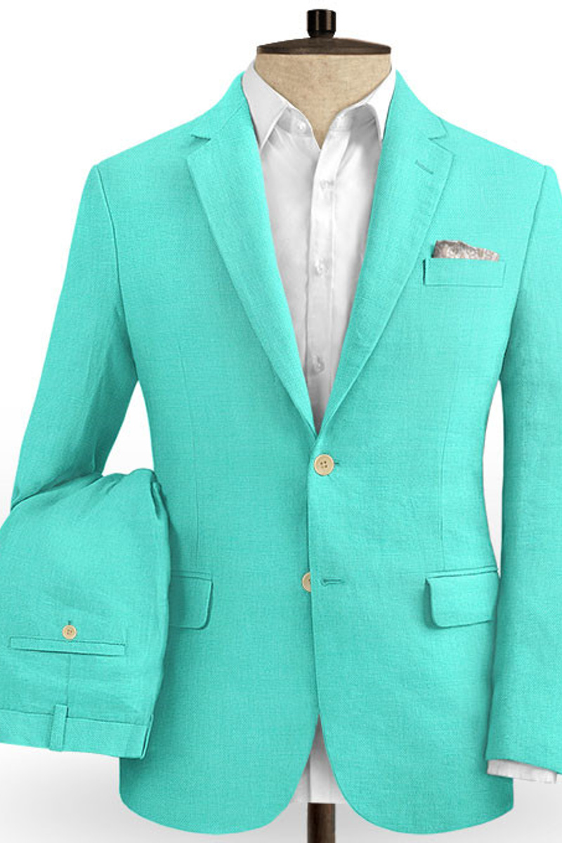 Turquoise Two-Piece Prom Suit Fashion Linen Suit