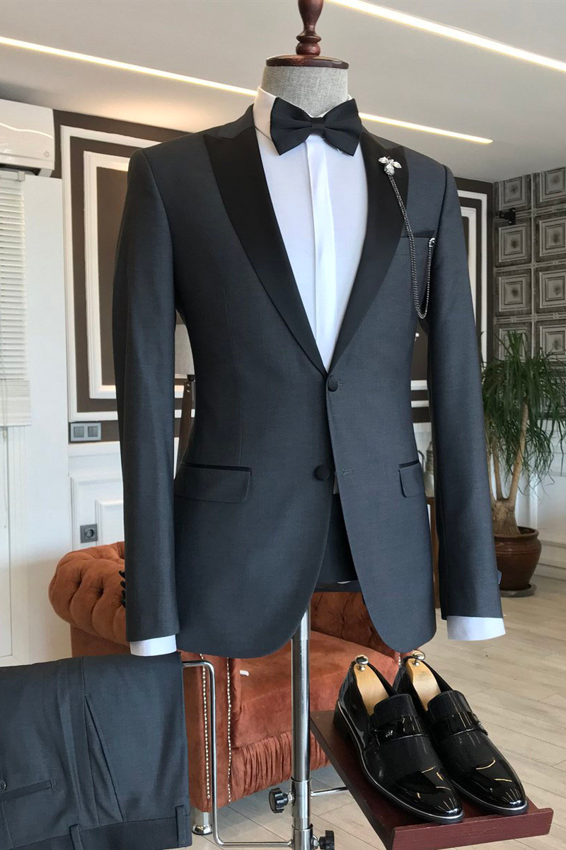 Barnett Classic Black Point Lapel Single-Breasted Formal Business Suit