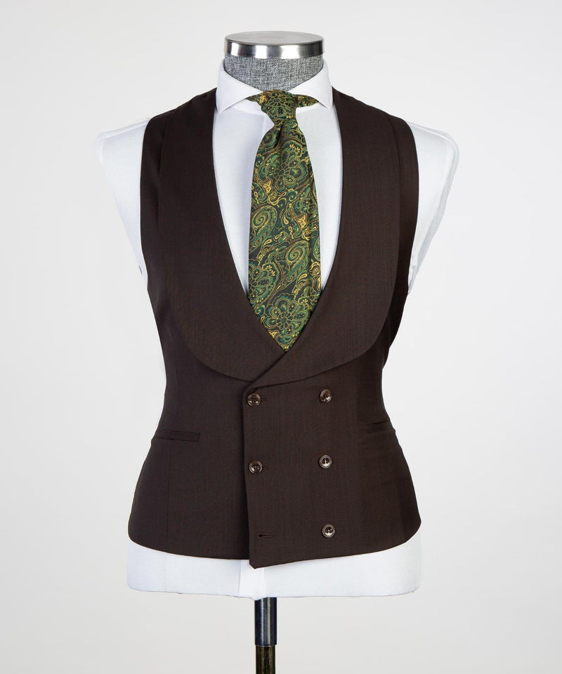 Earl Dark Brown Point Lapel Three-Piece Business Suit