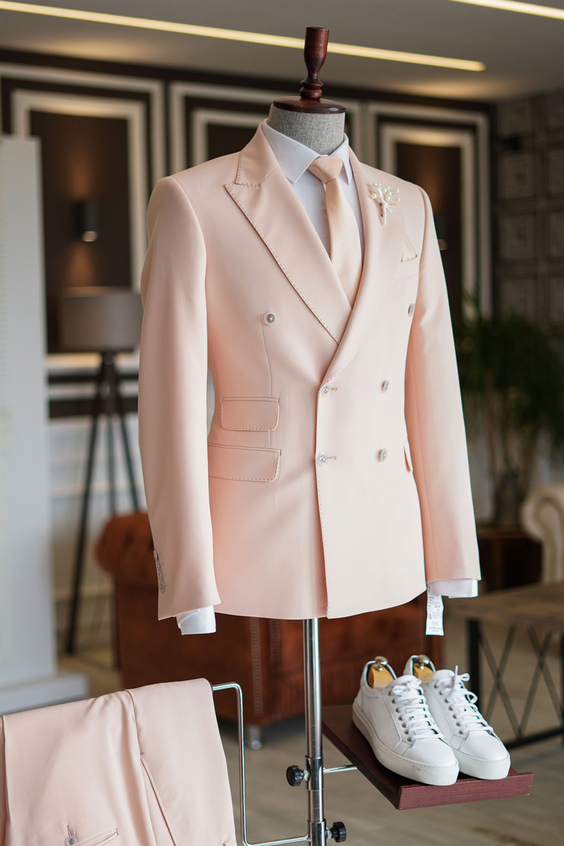 Jeremy Fashion Pink Point Lapel Double Breasted Men Custom Prom Suit