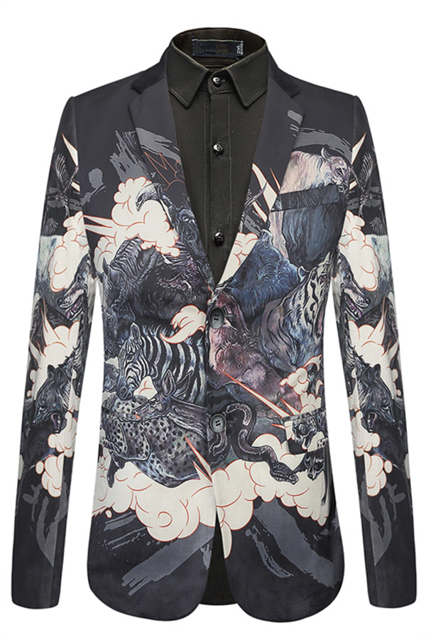 Isaac Men Black Soft Animal Print Blazer