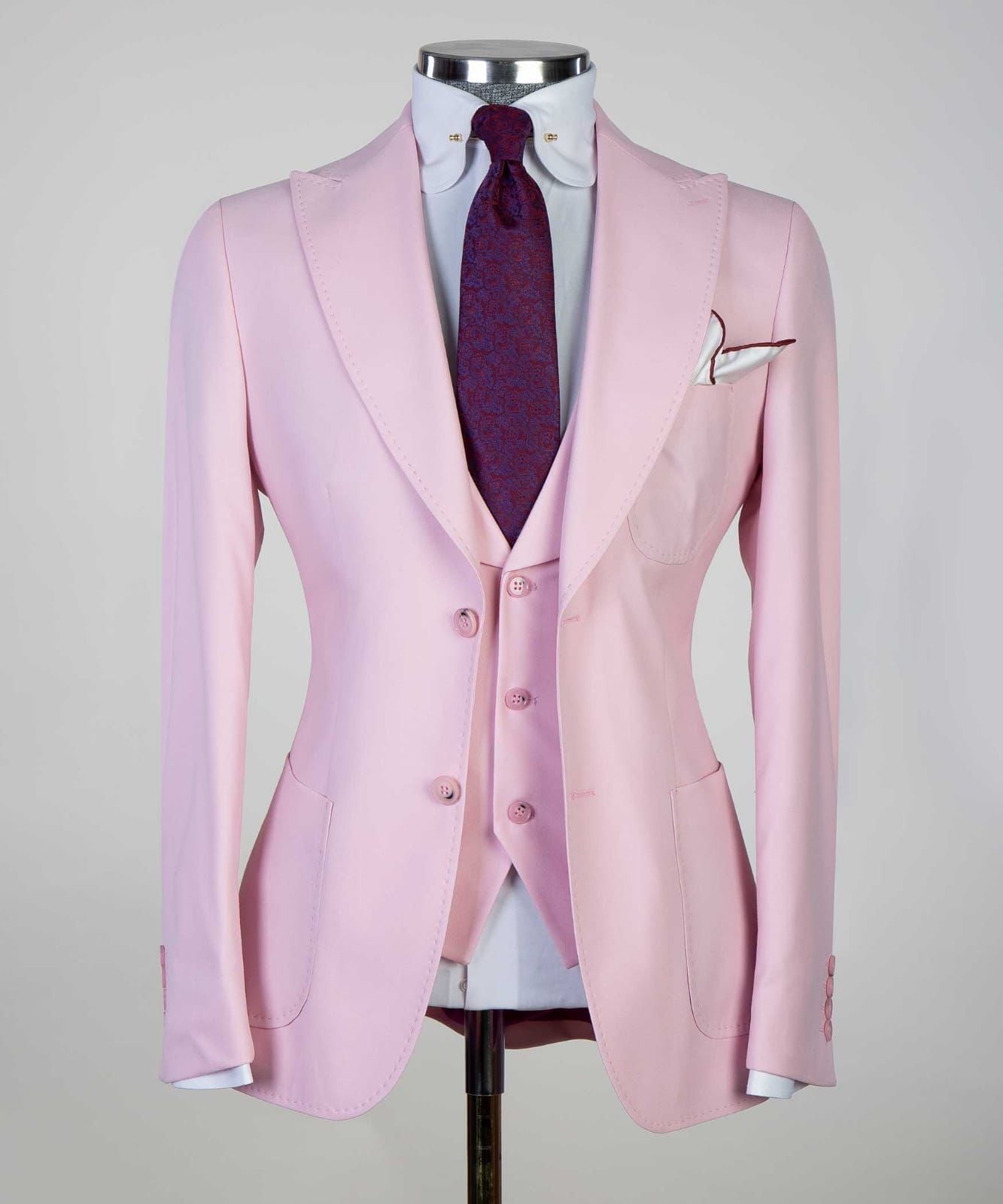 Pink Pointed Lapel Three Piece Best Fit Men Suit