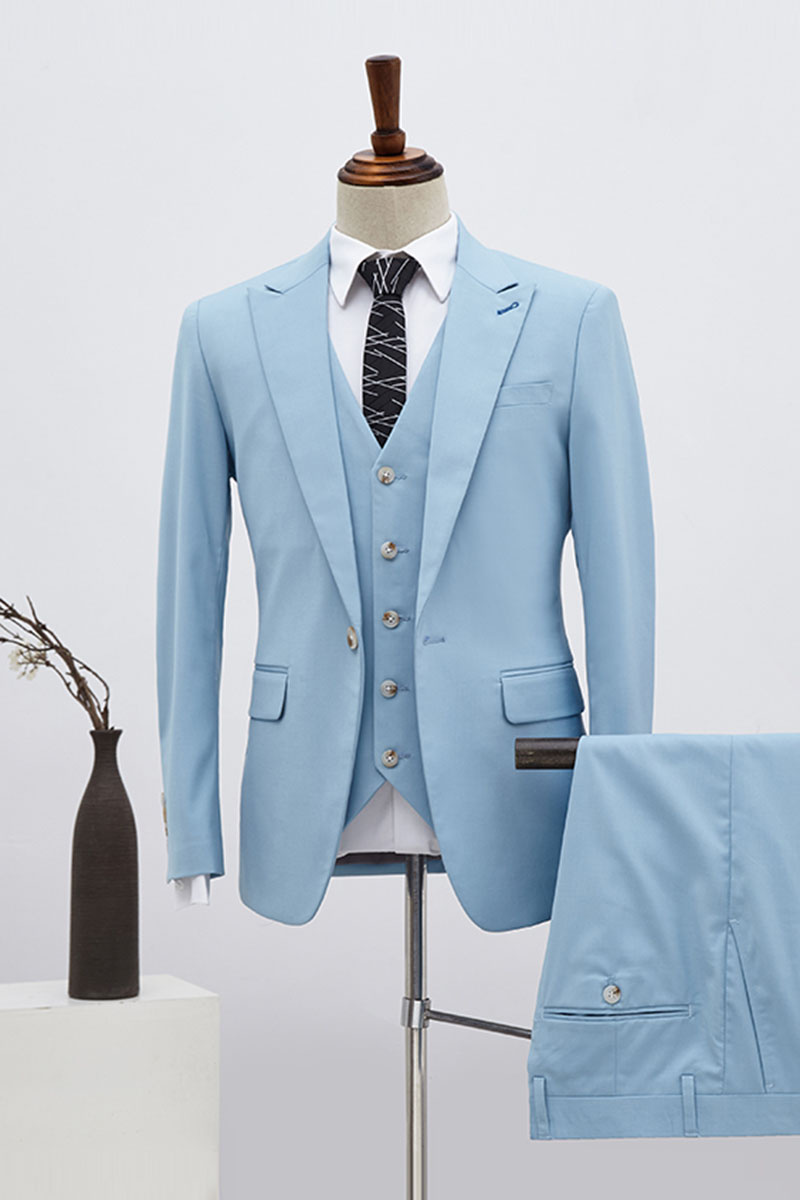 Boyce Hot Sky Blue Three-Piece Single-Breasted Slim Fit Tailored Business Suit