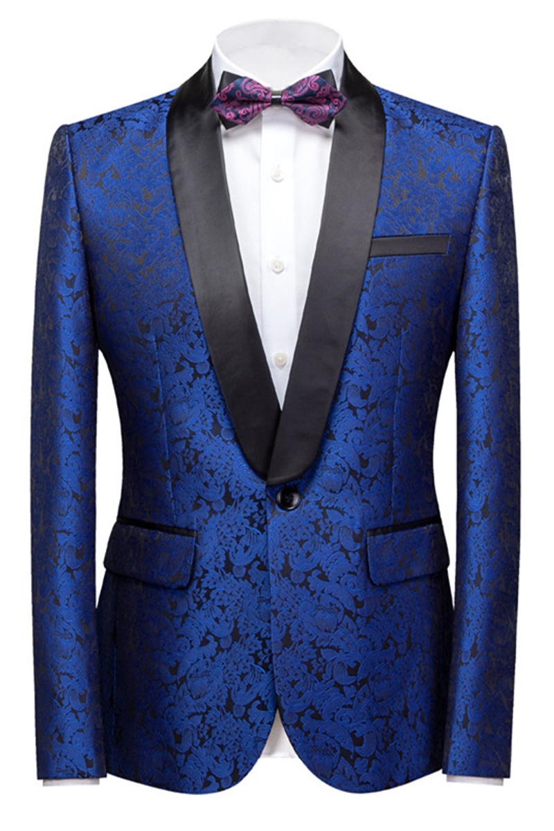 Kaleb Royal Blue Slim Fit One-Button Jacquard Wedding Suit