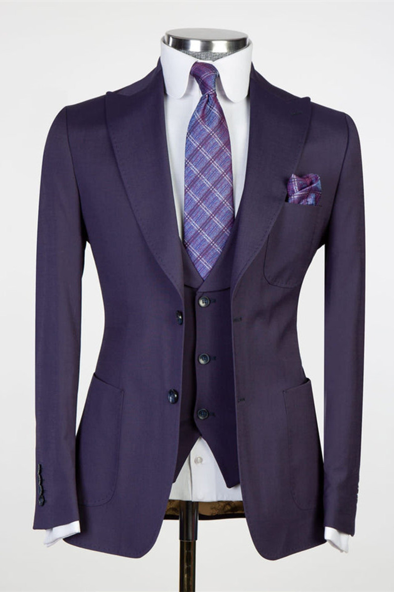 Dark Purple Peaked Lapel Three-Piece Best Fitted Suit