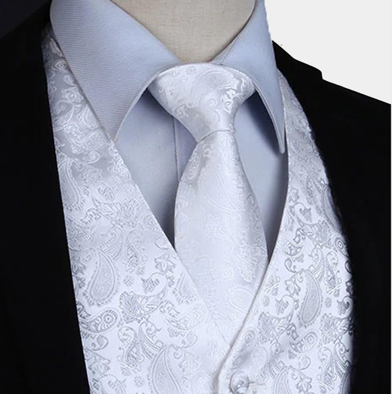 Silk White Paisley Slim Fit Waistcoat Online