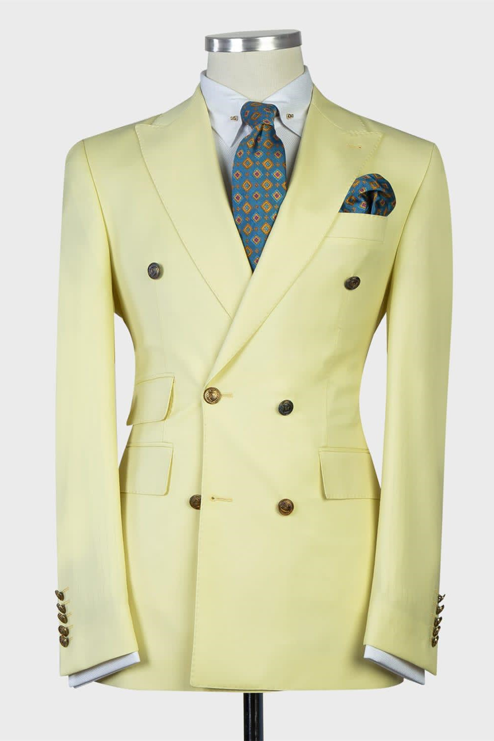 Light Yellow Double Breasted Point Collar Men Suits