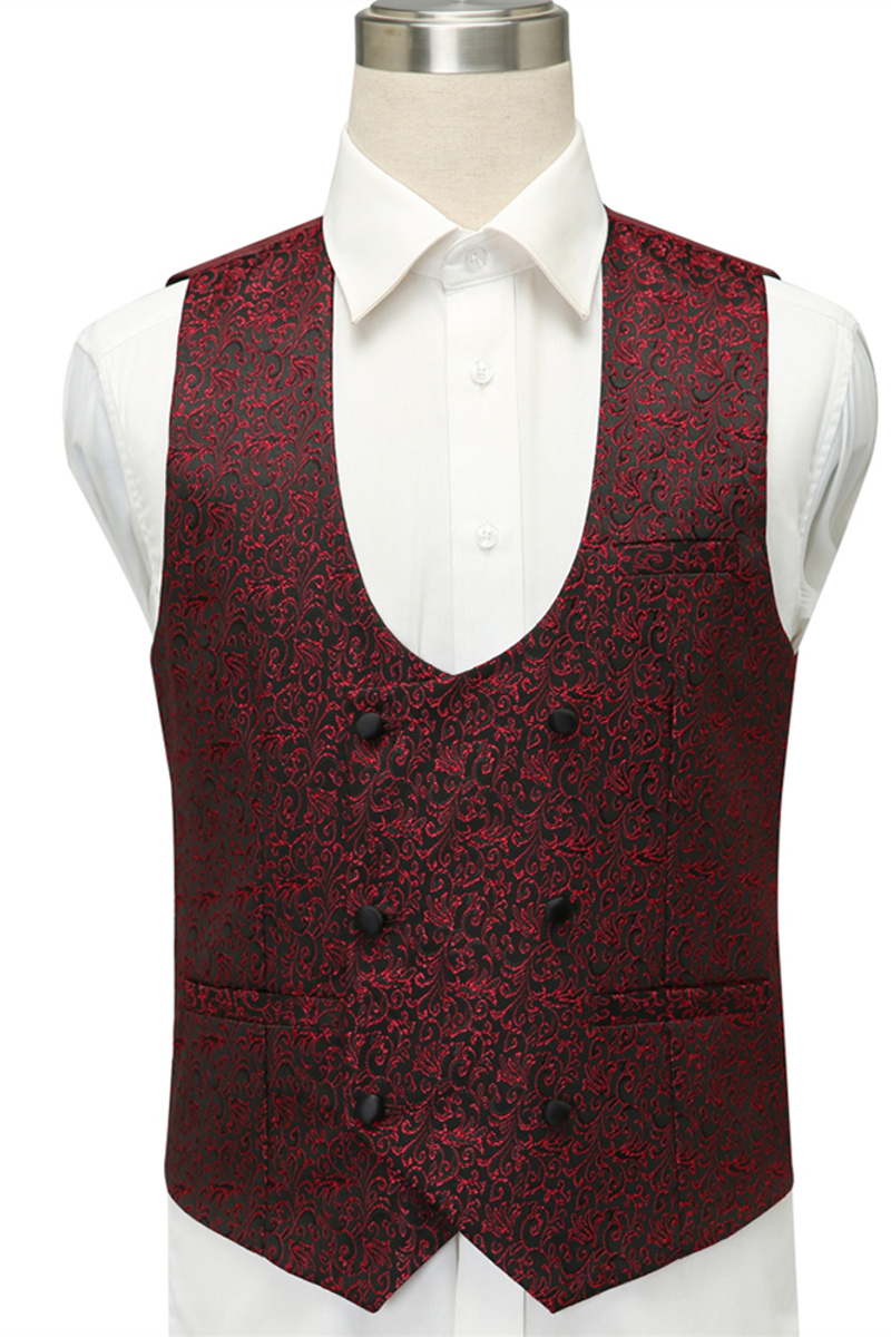 Cesar Burgundy One-Button Shawl Lapel Jacquard Wedding Groom Suit