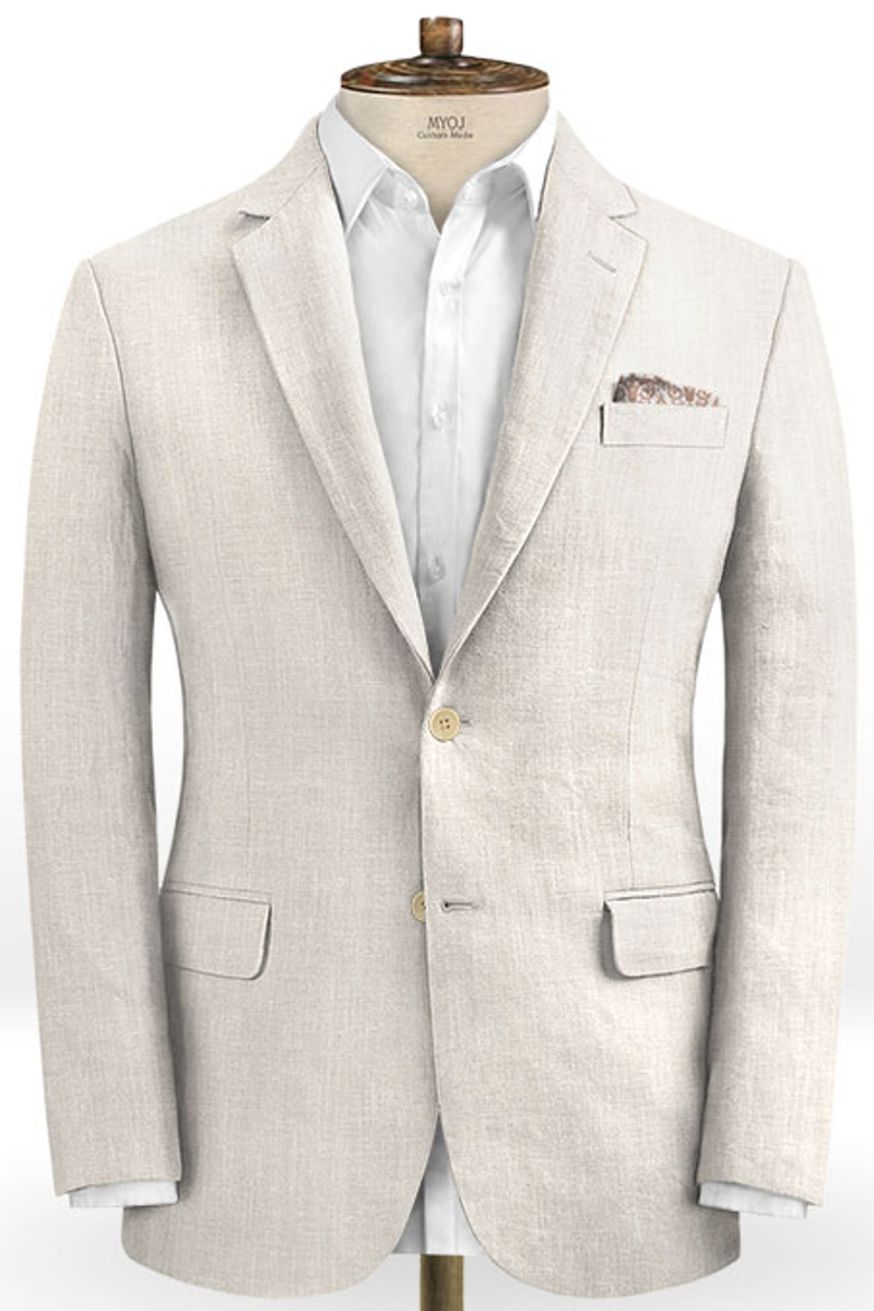Hot Slim Linen Groom Suit Business Suit Solid Slim Fit Tuxedo