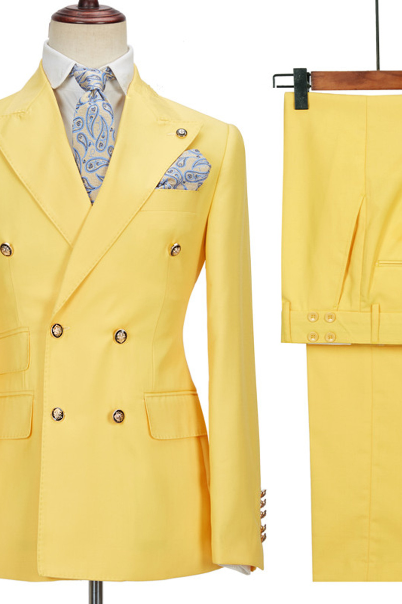 Brodie Yellow Double Breasted Point Lapel Slim Fit Men Suit