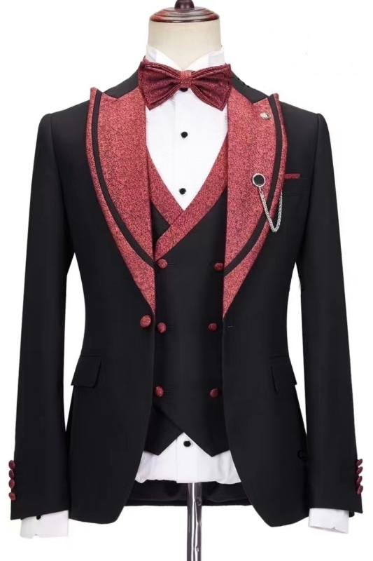 Bespoke Gentleman Black Peak Lapel Three-Piece Prom Suit