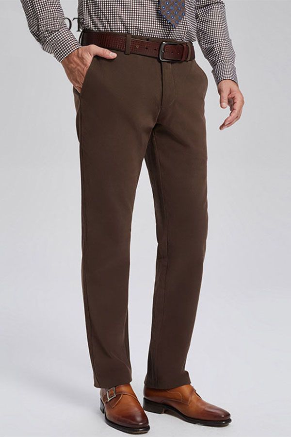 Lane Brown Cotton Straight Men Business Pants
