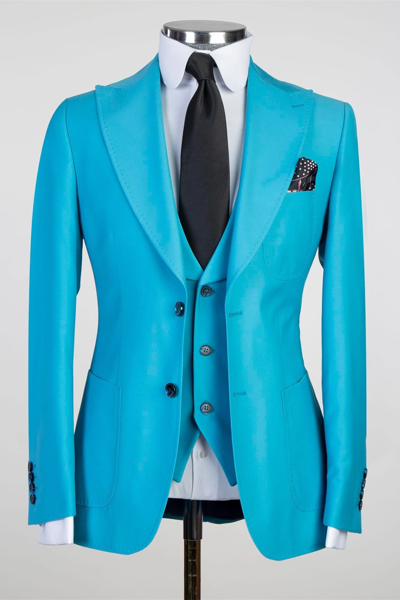 New Blue Pointed Collar Close-Fitting Formal Business Suit
