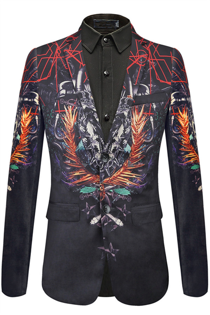 New Arrival Black Notched Lapel Slim Fit Patterned Blazer Online