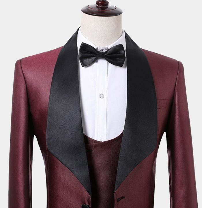 Fashion Burgundy Three-Piece Suit Black Shawl Lapel Tuxedo Online