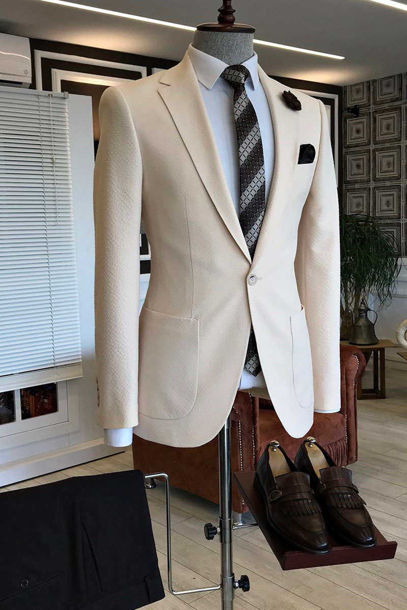 Nick Off White Notched Lapel One Button Formal Business Suit