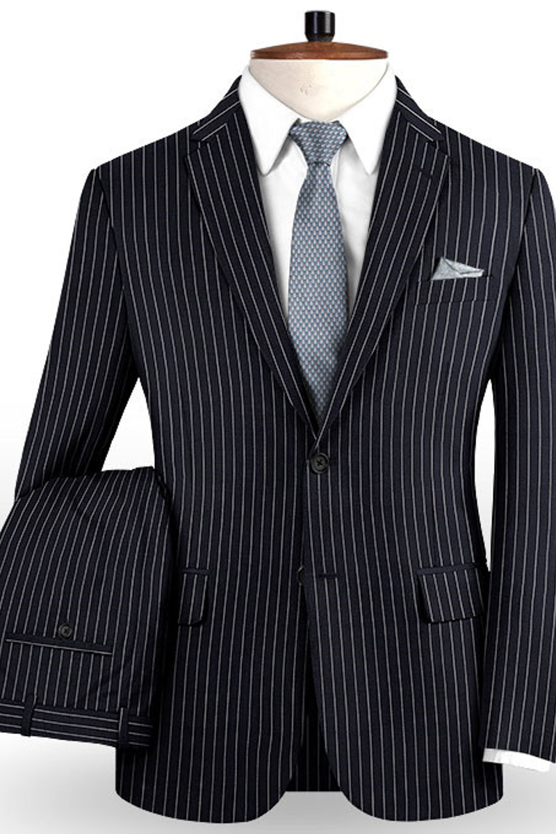 Dark Blue Striped Formal Suit Online Business Slim Tuxedo