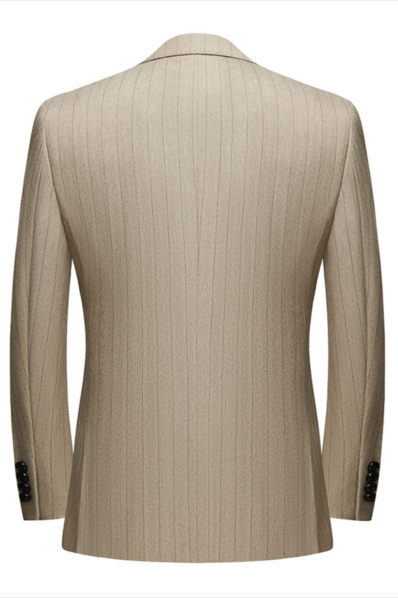 Gentle Khaki Striped Peak Lapel Formal Men Suit For Business