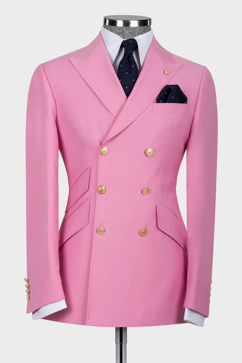 Chic Pink Double Breasted Six Button Men Suit Men Two Piece Suit