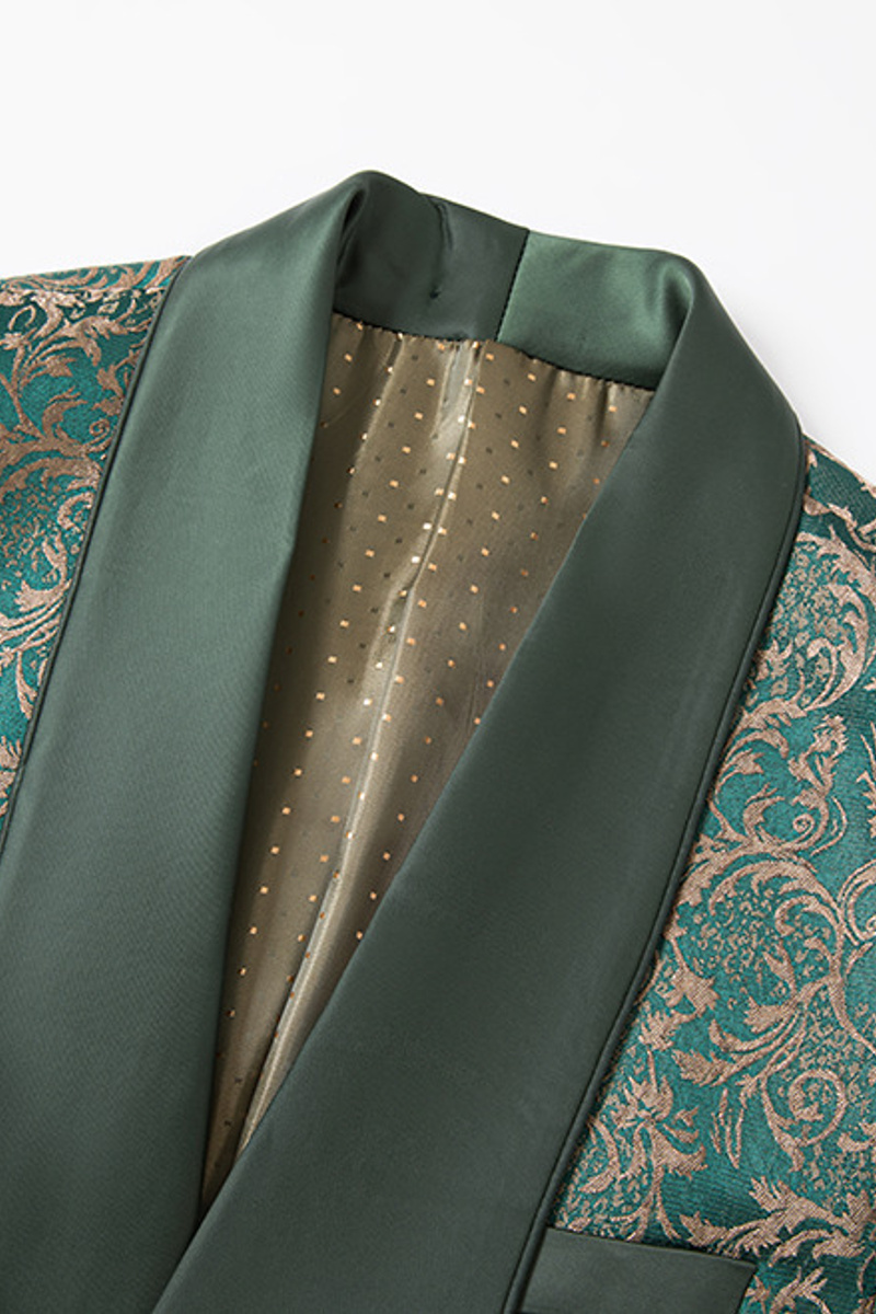 Green Shawl Collar Men's Jacquard Three-Piece Wedding Suit