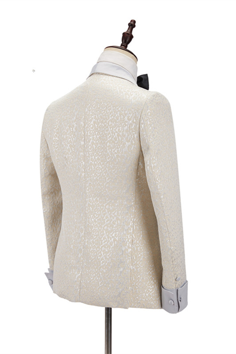 Patrick Off White Shawl Lapel Slim Fit Jacquard Custom Wedding Suit