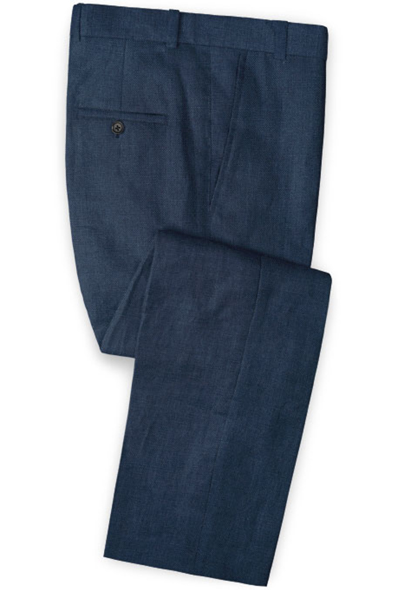 Dark Blue Linen Beach Wedding Suit Suit Set of Two