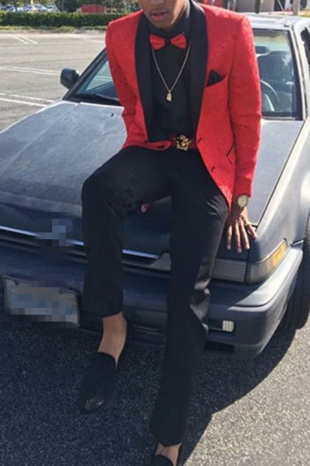 Red Men Suits Online Jacquard Cape Lapel Prom Party Suits