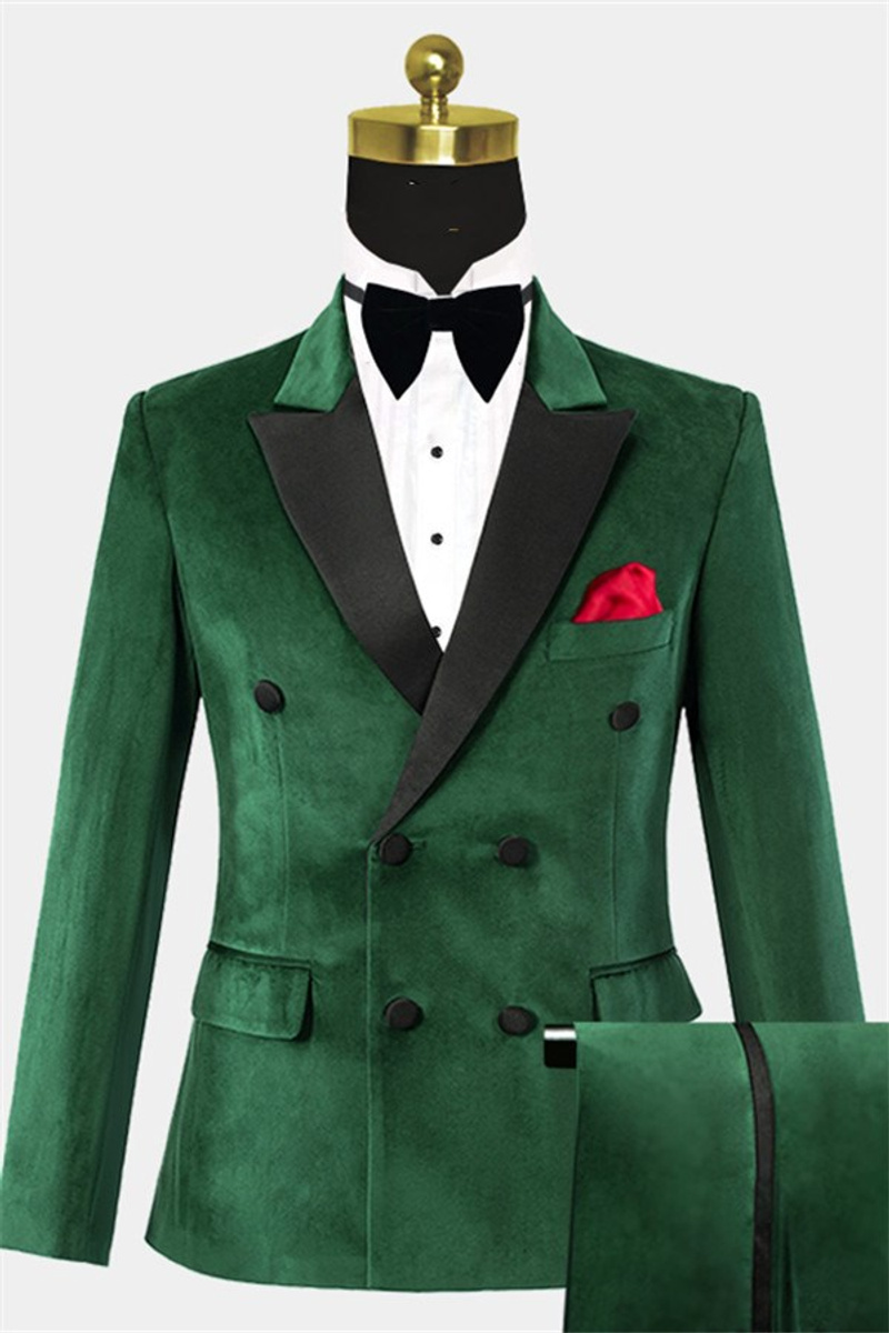 Dark Green Velvet Suit Modern Slim Fit Tuxedo