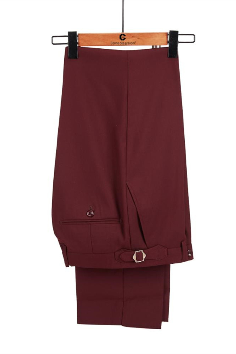 Emmanuel Stylish Burgundy And Black Double Breasted Point Lapel Men Suit For Prom