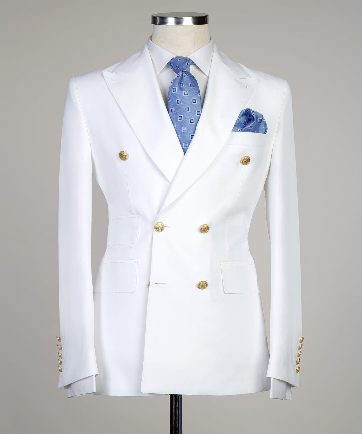 White Two-Piece Double-Breasted Close Fitting Bespoke Suit