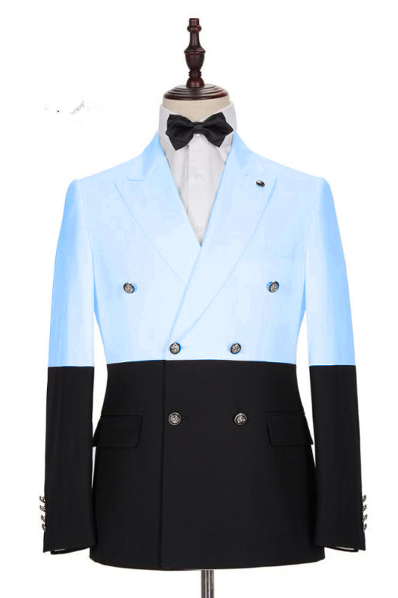 Simon Fashion Sky Blue Double Breasted Men Suit Point Lapel
