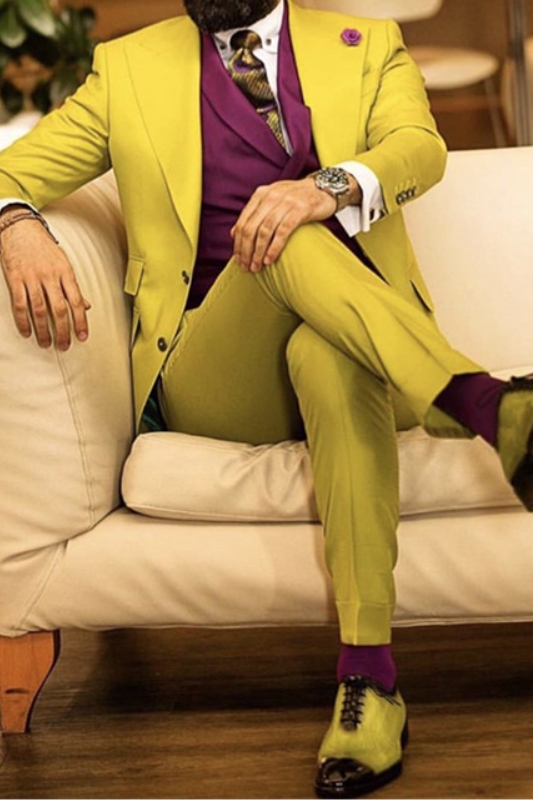 Chandler Custom Yellow Slim Fit Point Lapel Prom Suit