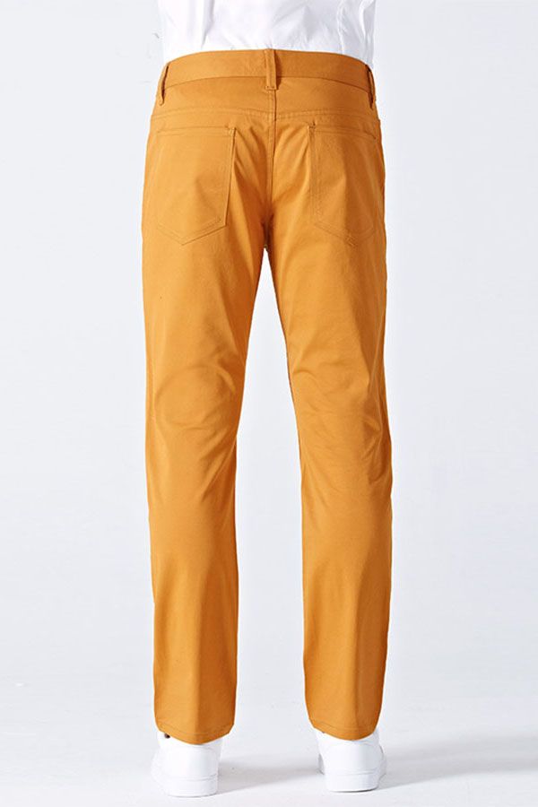 Orange Cotton Customized Solid Color Men Casual Pants