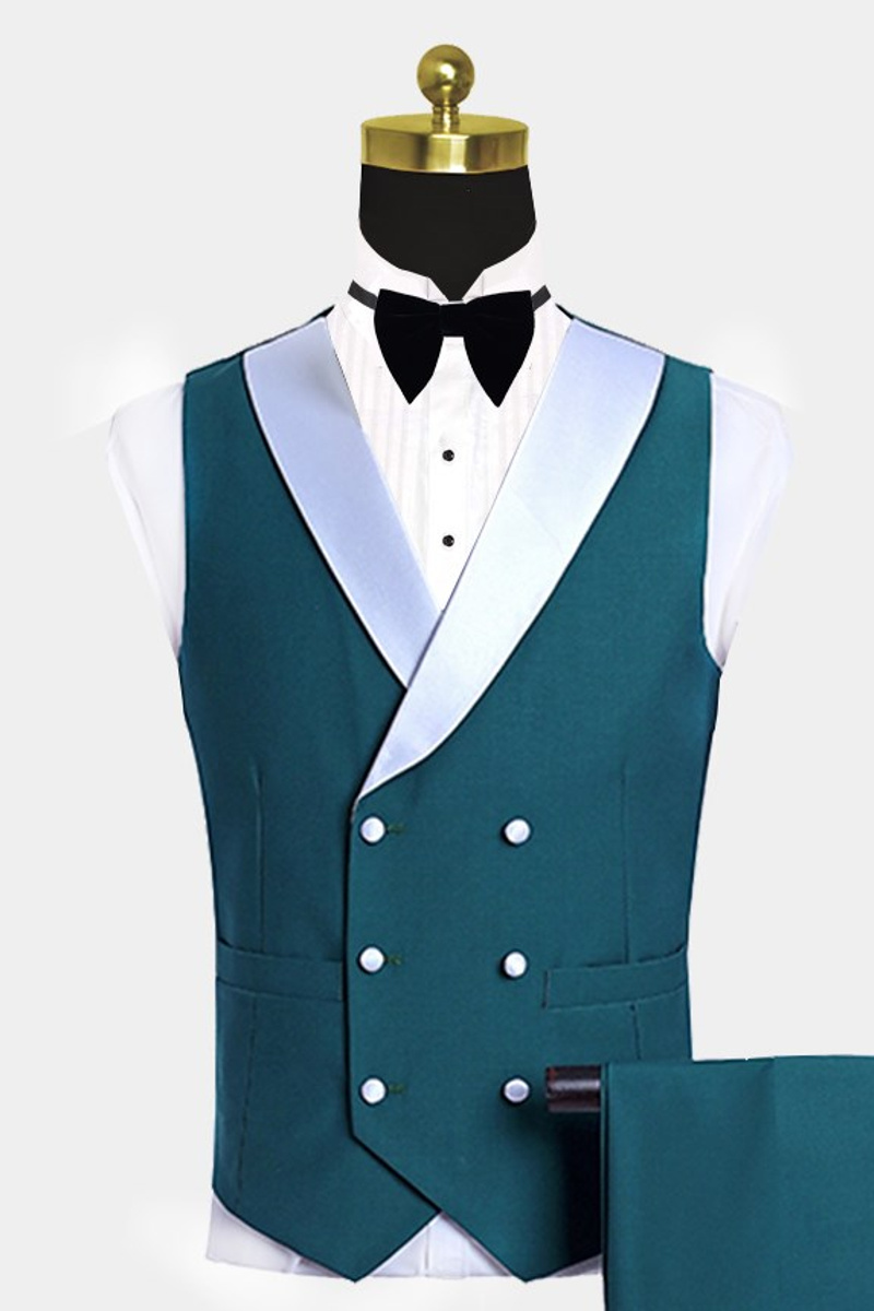 Teal Tuxedo with Light Trim Formal Business Suit