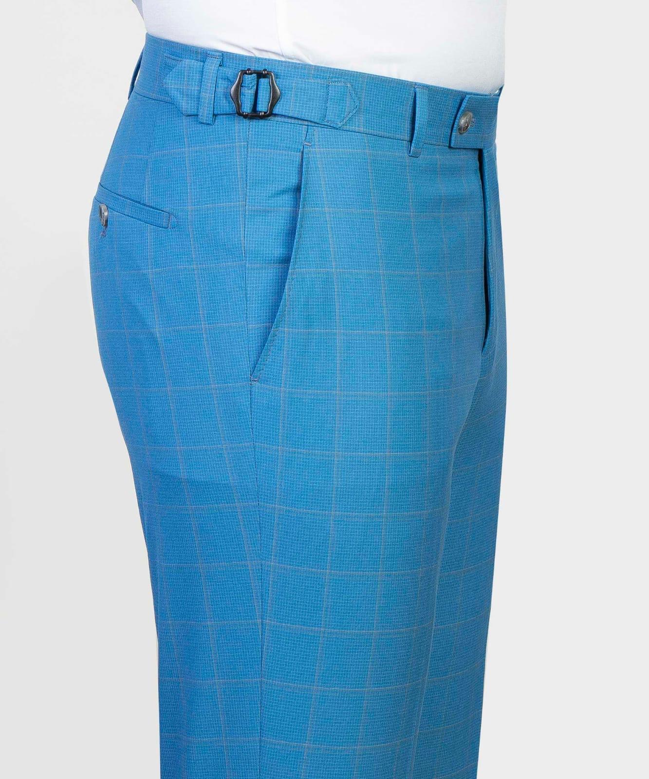 Blue Plaid Three Pieces Peaked Lapel Men Suits For Business