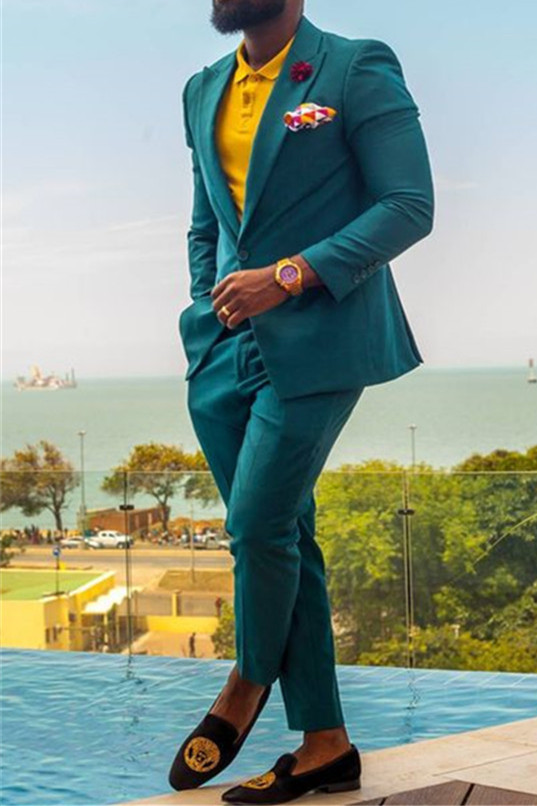 Trendy Dark Green One-Click Prom Suit Two-Piece Point Lapel Men Suit