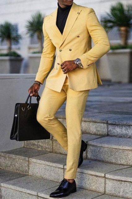 Jaxson Yellow Double Breasted Point Lapel Prom Men Suit